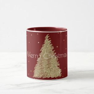 Red Gold Glitter Sparkle Christmas Tree Mug