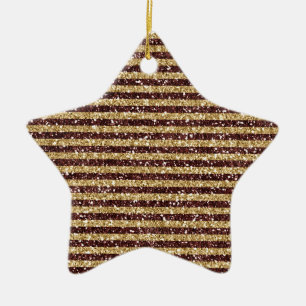 Red Gold Glitter Sparkle Stripes     Ceramic Tree Decoration