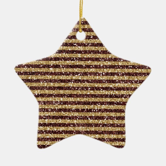 Red Gold Glitter Sparkle Stripes     Ceramic Tree Decoration (Front)
