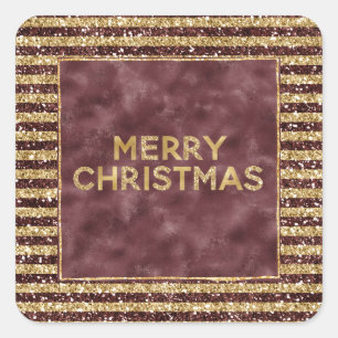 Red Gold Glitter Sparkle Stripes Christmas    Square Sticker