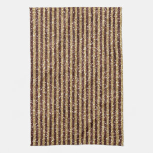 Red Gold Glitter Sparkle Stripes          Tea Towel