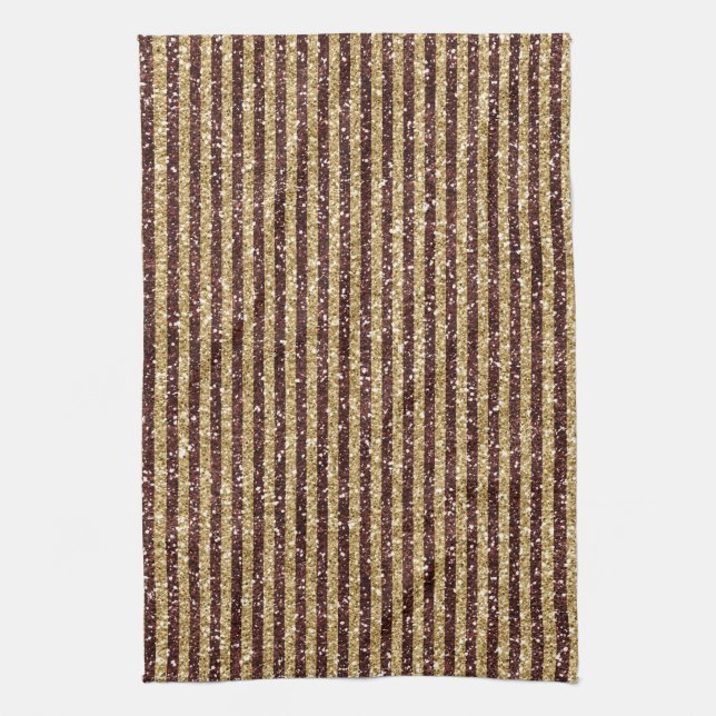Red Gold Glitter Sparkle Stripes          Tea Towel (Vertical)