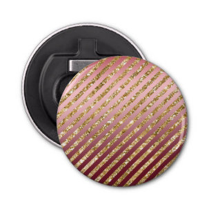 Red Gold Glitter Stripes Bottle Opener