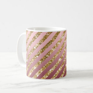 Red Gold Glitter Stripes Coffee Mug