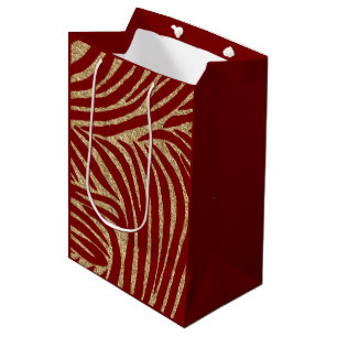 Red Gold Glitter Zebra Birthday Medium Gift Bag