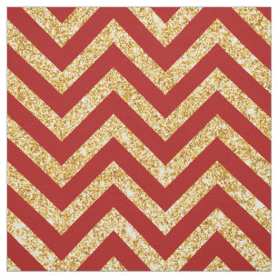 Red Gold Glitter Zigzag Stripes Chevron Pattern Fabric