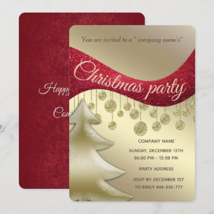 Red gold glittery simple corporate Christmas party Invitation