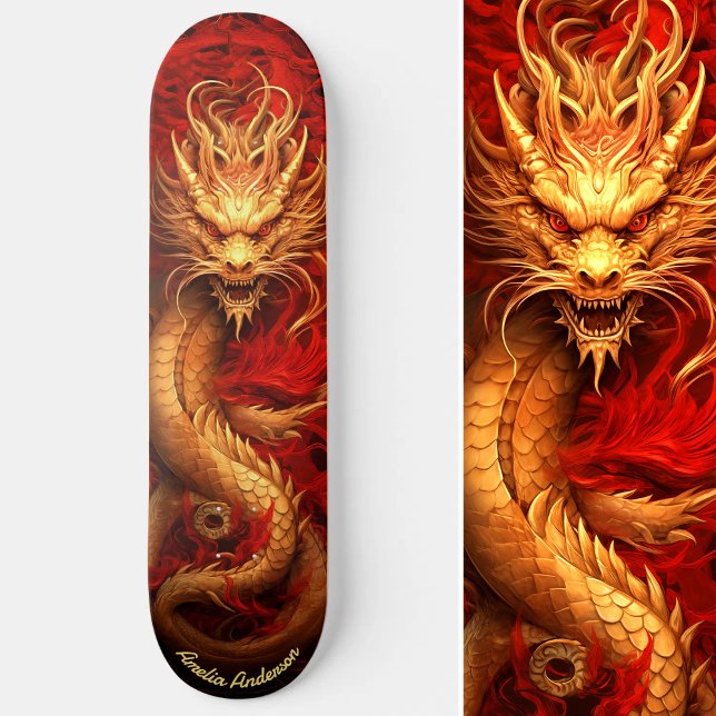 Red & Gold Gold Chinese Dragon Skateboard (Red & Gold Gold Chinese Dragon Skateboard)