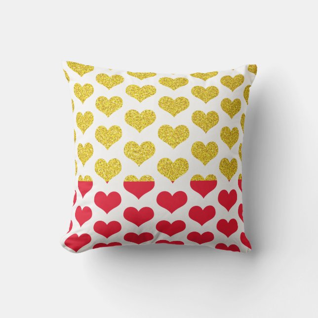 Red Gold Golden Hearts Patterns Ombre 2022 Cute Cushion (Front)