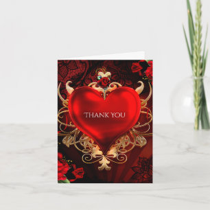 Red & Gold Gothic Love Heart Gothic Thank You Card