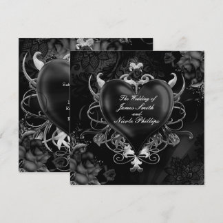 Red & Gold Gothic Love Romance Heart Wedding Invitation