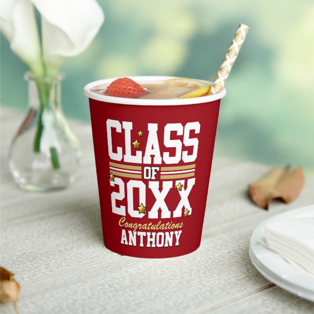 Red|Gold Graduating Class Year Paper Cups (Insitu)