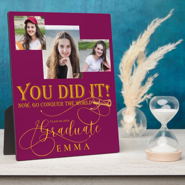 Red Gold Graduation Multi Photo Keepsake Gift Plaque (Side)