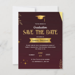 Red Gold Graduation Save the Date Card