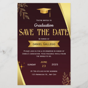 Red Gold Graduation Save the Date Card
