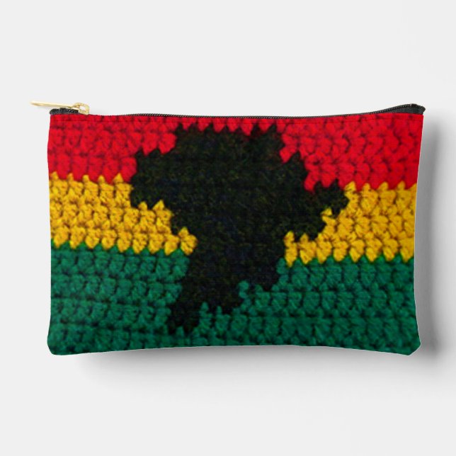 Red Gold Green Black Africa Artisan Crochet Print  Accessory Pouch (Front)