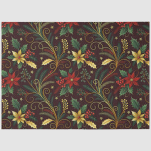 Red Gold Green Christmas Florals Decoupage  Tissue Paper