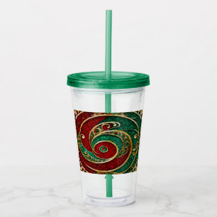 Red Gold Green Christmas Holiday Acrylic Tumbler