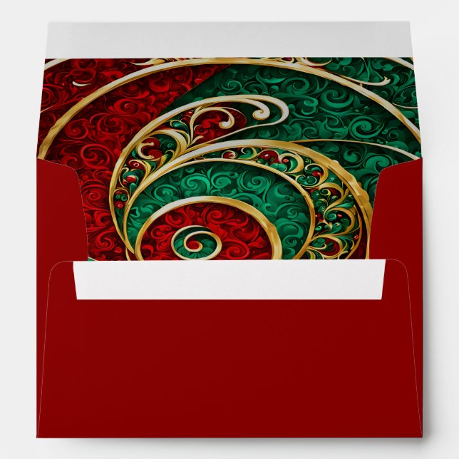 Red Gold Green Christmas Holiday Envelope (Back (Bottom))