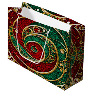 Red Gold Green Christmas Holiday Gift Bag