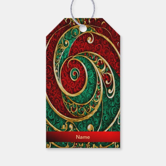 Red Gold Green Christmas Holiday Gift Tag (Front)