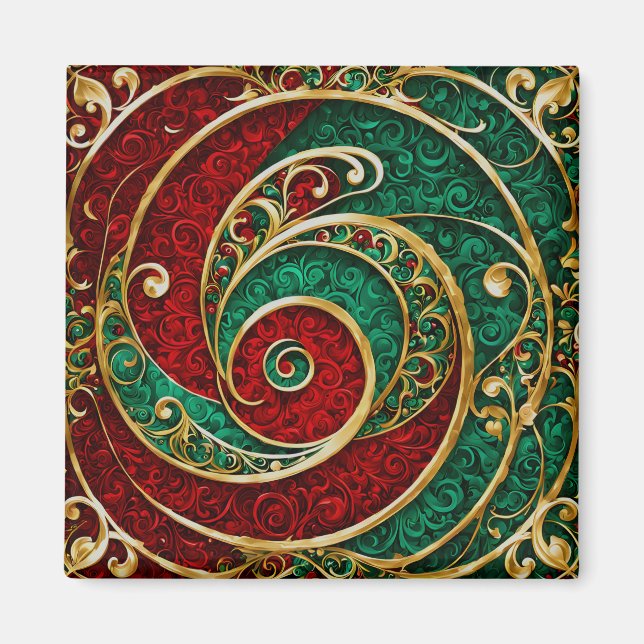 Red Gold Green Christmas Holiday Magnet (Front)