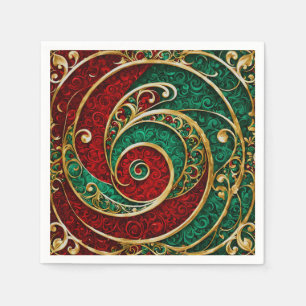 Red Gold Green Christmas Holiday Napkin