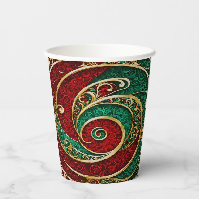 Red Gold Green Christmas Holiday Paper Cups (Back)