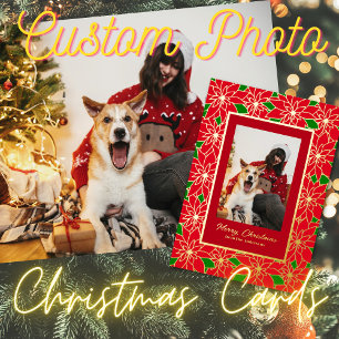 Red Gold Green Custom Family Merry Christmas Foil Holiday Card