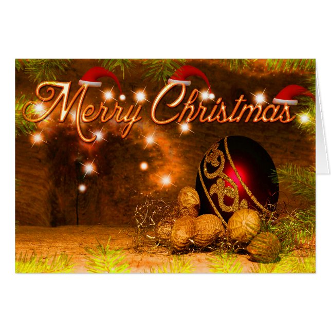 Red Gold & Green Decorative Balls Marry Christmas (Front Horizontal)