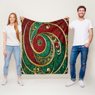 Red Gold Green Holiday Fleece Blanket