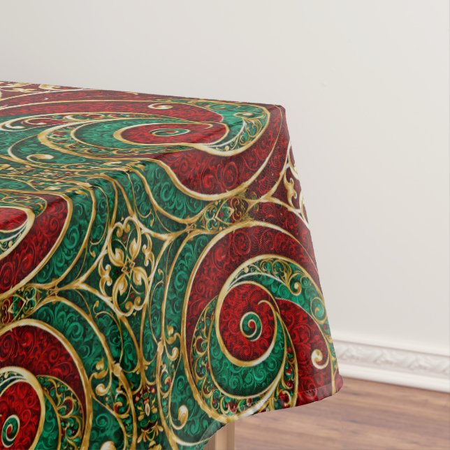 Red Gold Green Holiday Tablecloth (In Situ)