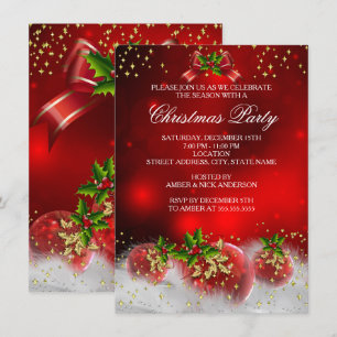 Red Gold Green Holly Christmas Holiday Party Invitation
