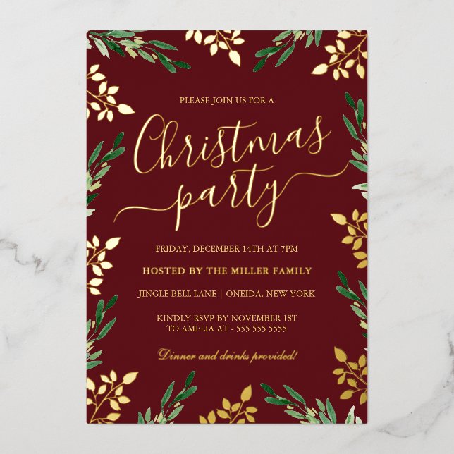 Red Gold Green Leaf Christmas Party (Front)
