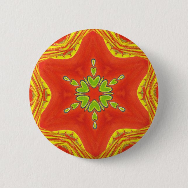 Red Gold Green Mandala Art Print 6 Cm Round Badge (Front)