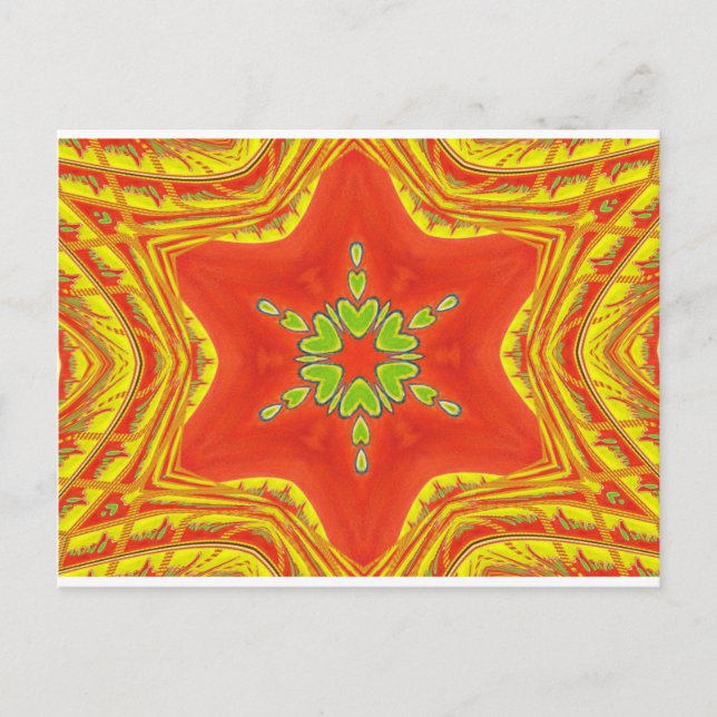 Red Gold Green Mandala Art Print Postcard (Front)