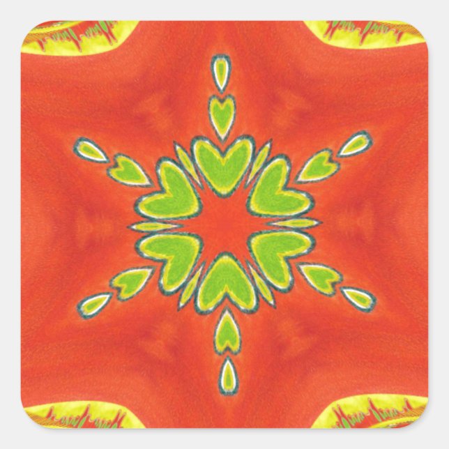 Red Gold Green Mandala Art Print Square Sticker (Front)