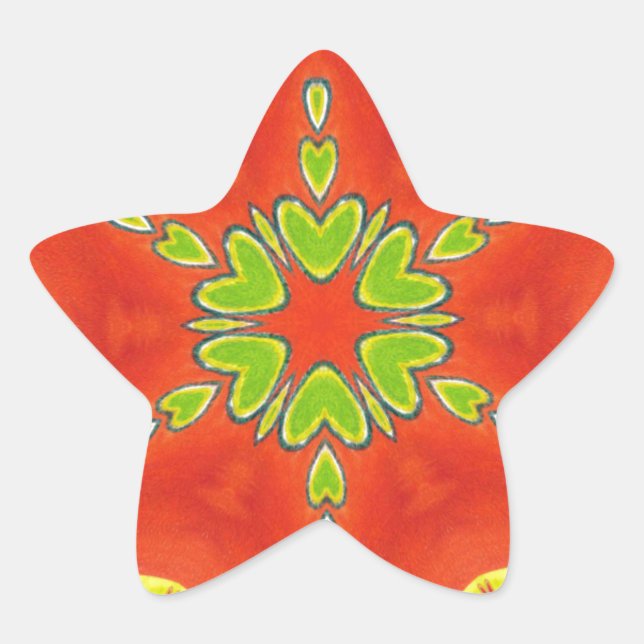 Red Gold Green Mandala Art Print Star Sticker (Front)