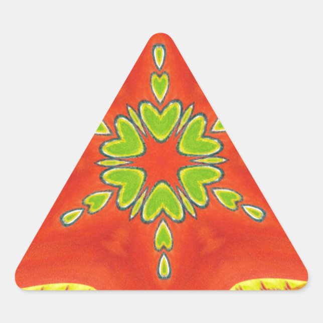 Red Gold Green Mandala Art Print Triangle Sticker (Front)