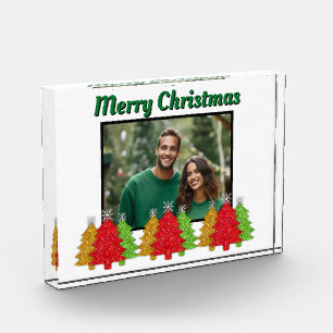 Red Gold green sparkle Christmas photo template