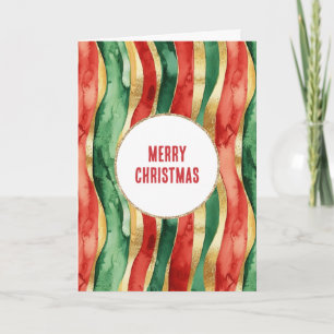 Red Gold Green Stripes Christmas Card