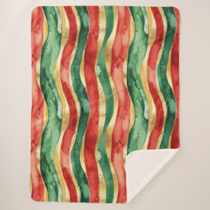 Red Gold Green Stripes Christmas Sherpa Blanket