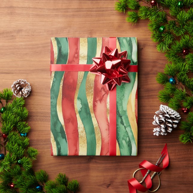 Red Gold Green Stripes Christmas Wrapping Paper (Holiday Gift)