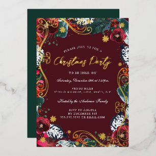 Red Gold Green White Floral Swirl Christmas Party