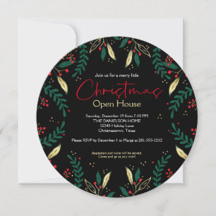 Red Gold Greenery Merry Little Christmas Party Invitation