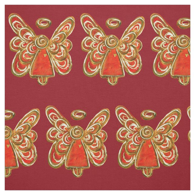 Red Gold Guardian Angel Art Fabric Material (Swatch)