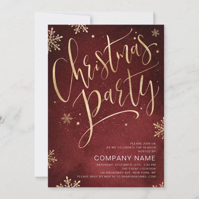 Red gold handwritten calligraphy Christmas Party Invitation (Front)