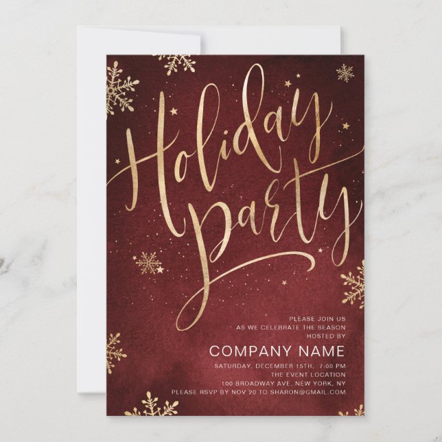 Red gold handwritten calligraphy holiday Party Invitation (Front)