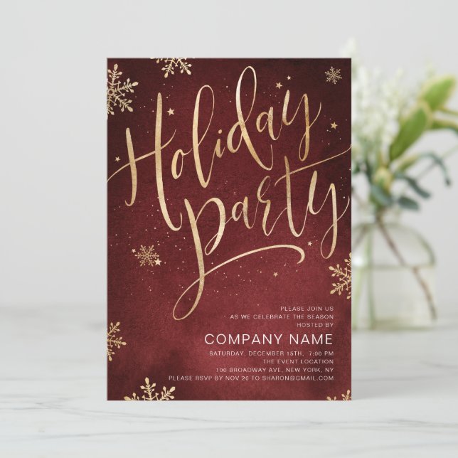 Red gold handwritten calligraphy holiday Party Invitation (Standing Front)