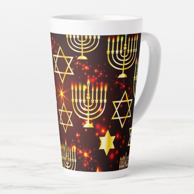 Red & Gold Hanukkah Menorah Latte Mug (Right Angle)